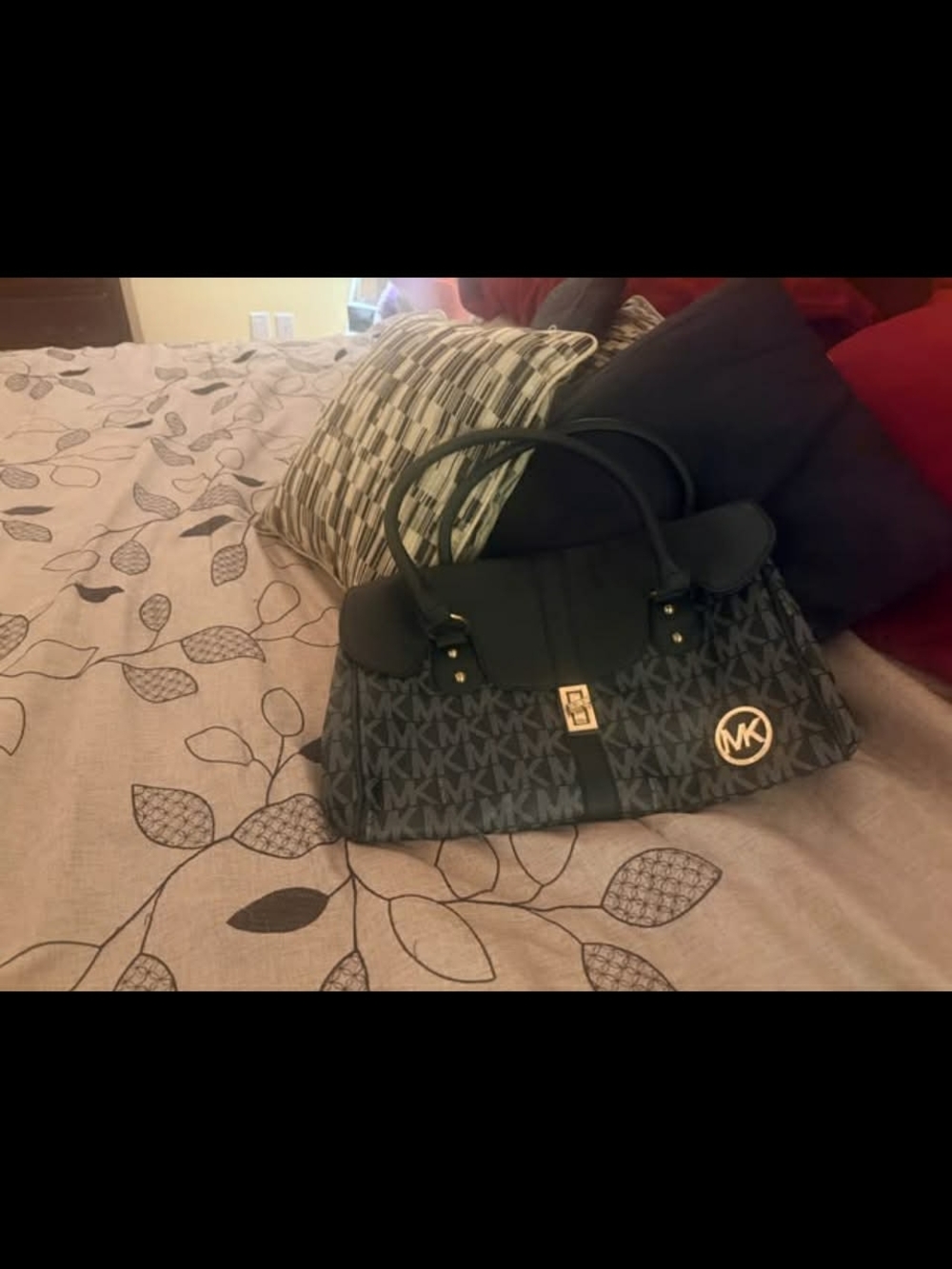 Michael Kors Black MK Logo Tote Satchel with Gold Accent